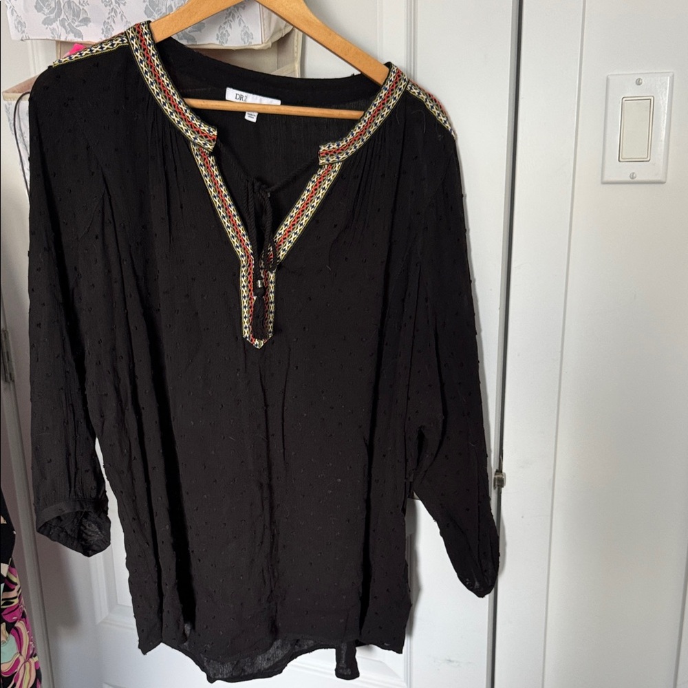 DR2 Black Blouse with Colorful Trim